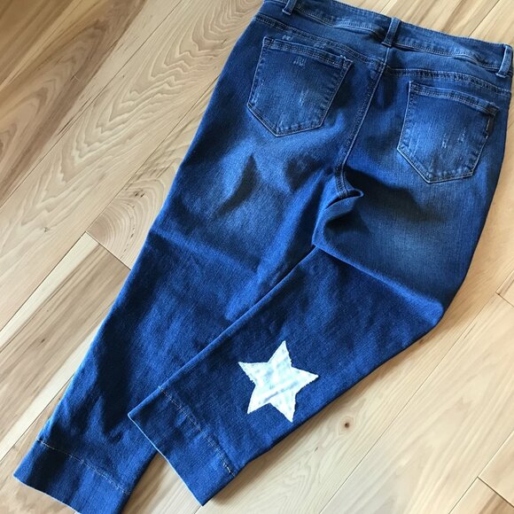 Upcycled Patchwork Jeans 1822, Size 10: Reworked Cropped Ankle Pants White Stars - Picture 7 of 13